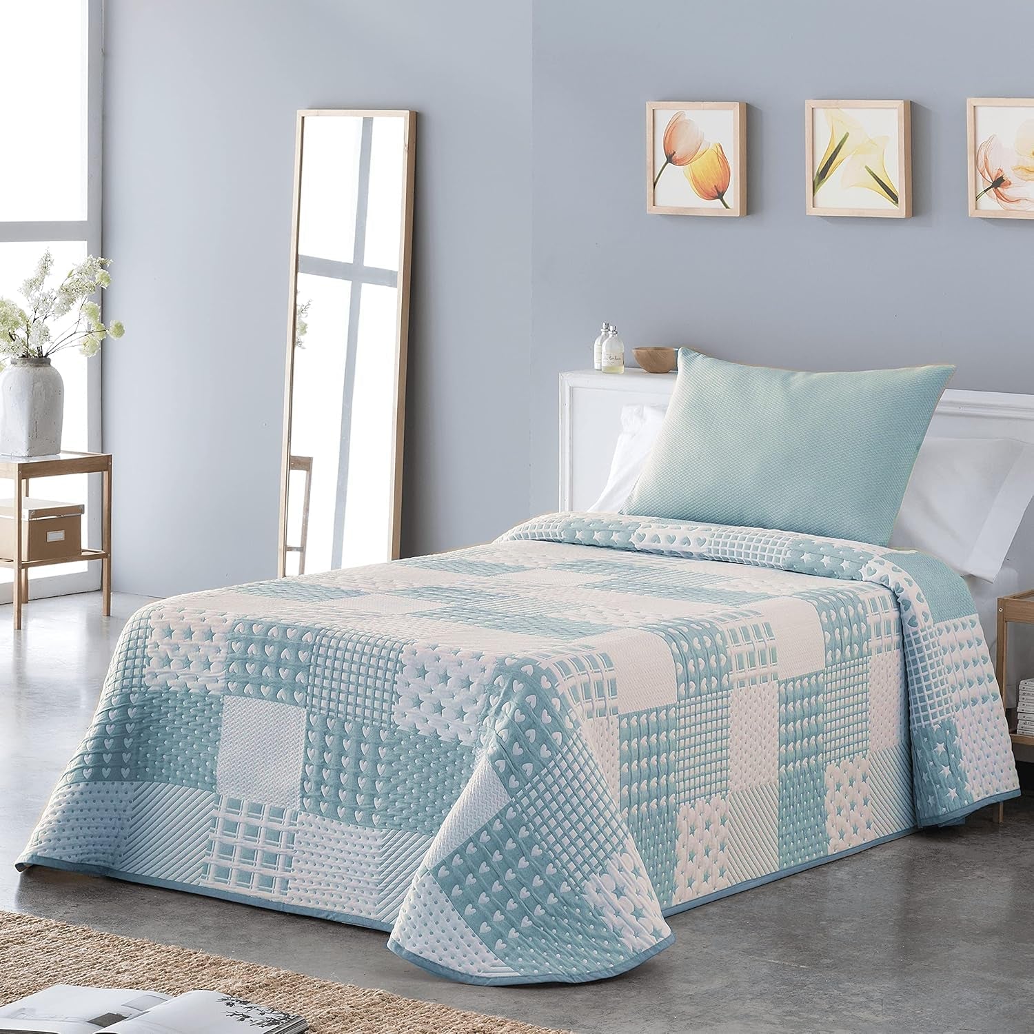 VIALMAN Colcha Bouti Ligera Sengetæppe Sofia 21, polyester bomuld, beige, Cama 150: 250 X 270 Cm Senge og tæpper Besuche den VIALMAN-Store Blue Cama 150: 250 X 270 Cm
