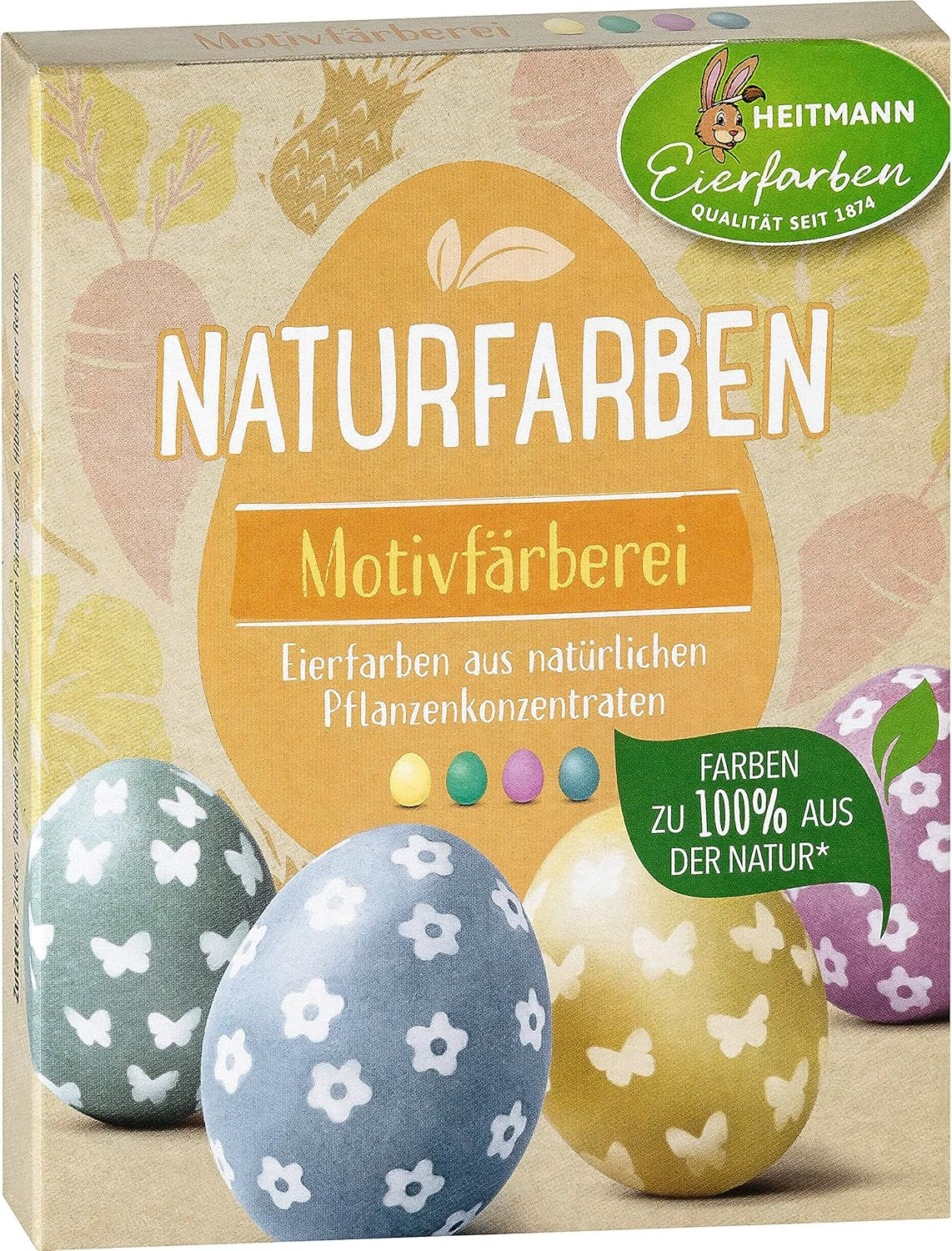 Heitmann Egg Dye Natural Dye Sæt, 3 Egg Dye Pulvere (gul, lilla, grå-blå), græspapir klistermærkeark