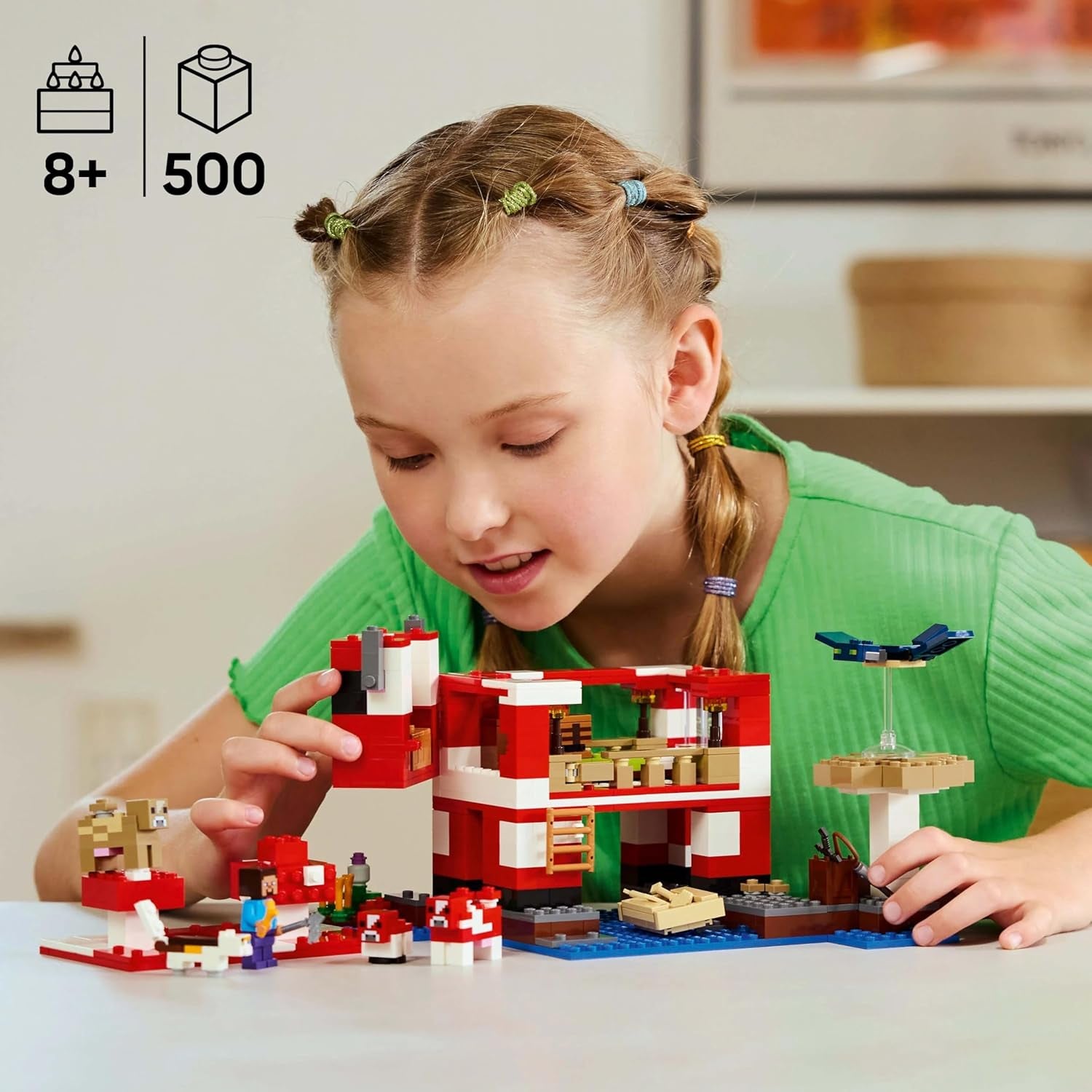 LEGO Minecraft The Mushroom Cow House Videospil Byggelegetøj Mushroom Land Model med minifigurer Steve og andre figurer Legesæt til drenge og piger 8 år 21270 Byggesæt Beuche den LEGO-Store