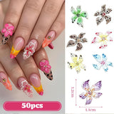50 Stück 3D Blume Nail Charms Set, Bunte Nageldesign Tilbehør, Nägel Charms Og Nagel Art Charms, Perfekt Für Nailart, Maniküre Dekoration Og DIY Nageldesign