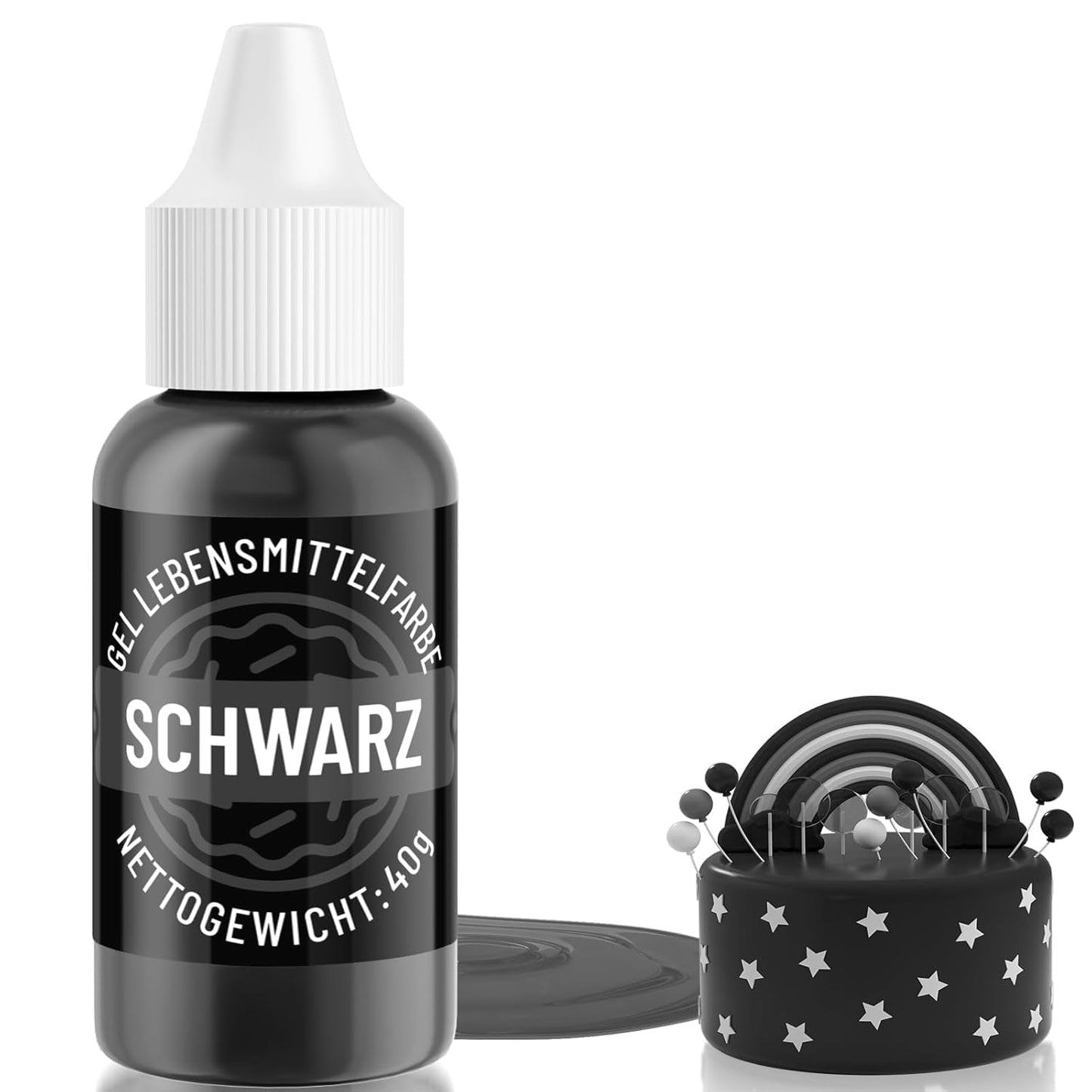 Sort gel-madfarve - 40 g gelébaseret madfarve, sukkerfri madfarve, højkoncentreret, til bagning af kager, makroner, glasur, fondant, småkager, donuts