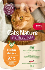 MERA Cats Nature Wet Sterilized/Light Chicken Food 12x85g | Til steriliserede/kastrerede katte | Sukker- og kornfri | Fedtfattig vådfoder med højt indhold af kød