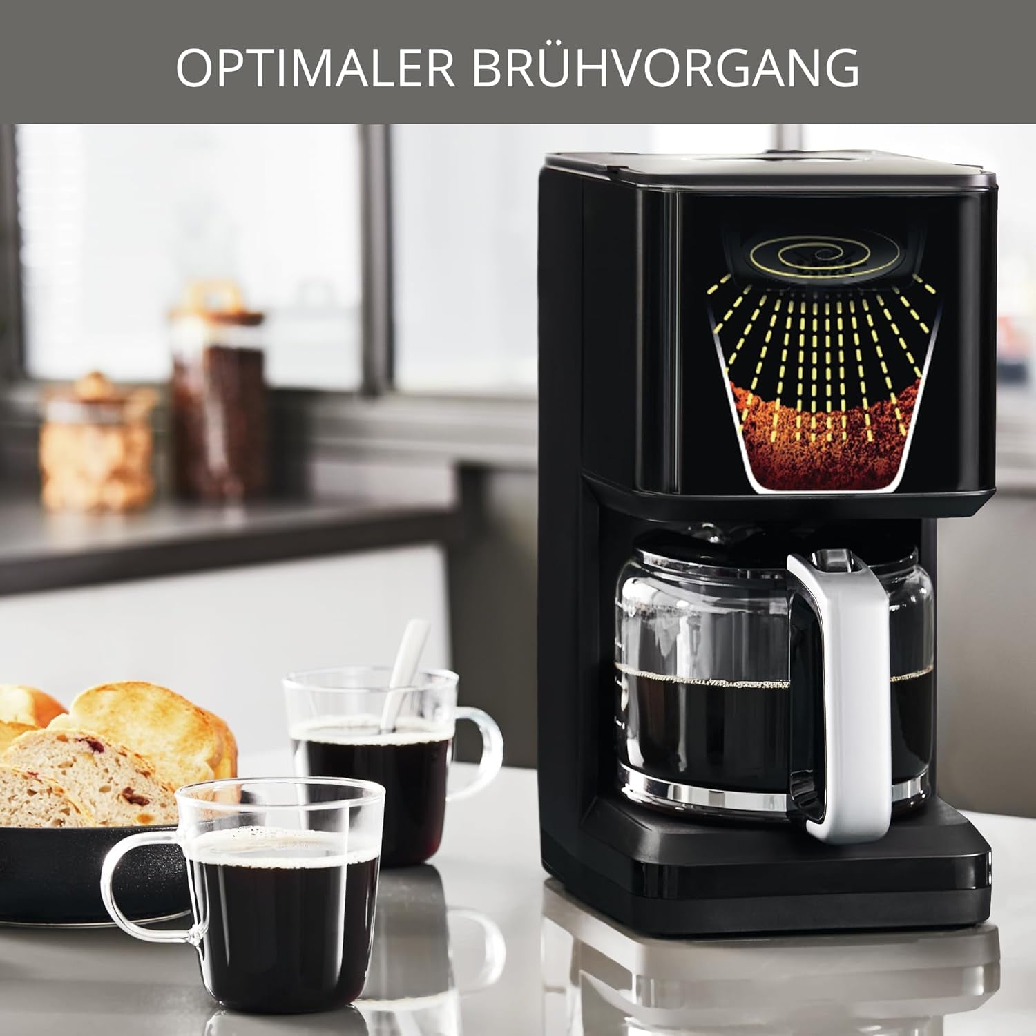 Krups Smart'n Light kaffemaskine med timer, til 1,25 liter filterkaffe, holde varm funktion, automatisk sluk, sort, KM600810