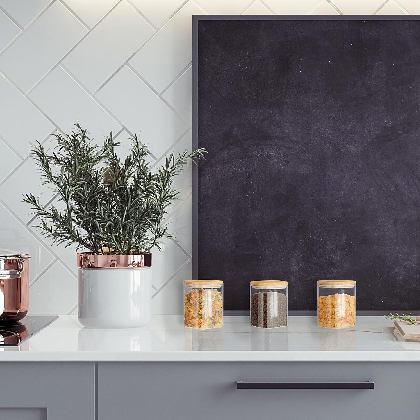 Relaxdays opbevaringskrukker med bambuslåg Sæt med 3 firkantede glaskrukker 900 ml Lækagesikre klare/naturlige madopbevaringskasser Naty Shop