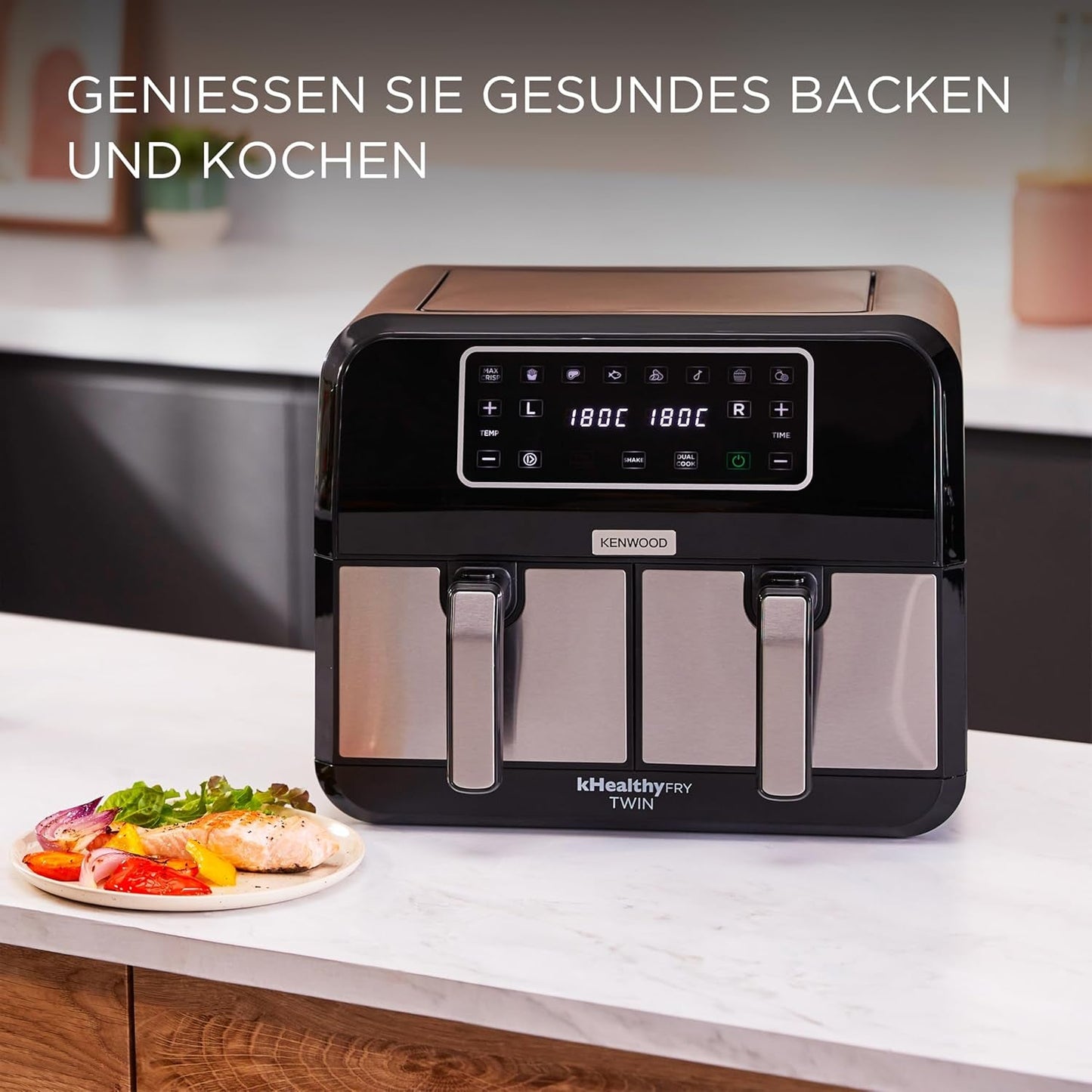 Kenwood Khealthy Twin Airfryer, 8L (2X4L), dobbeltkammer, 8 programmer, Dual Cook & Sync Finish-funktion, touchskærm Hvidevarer Naty Shop
