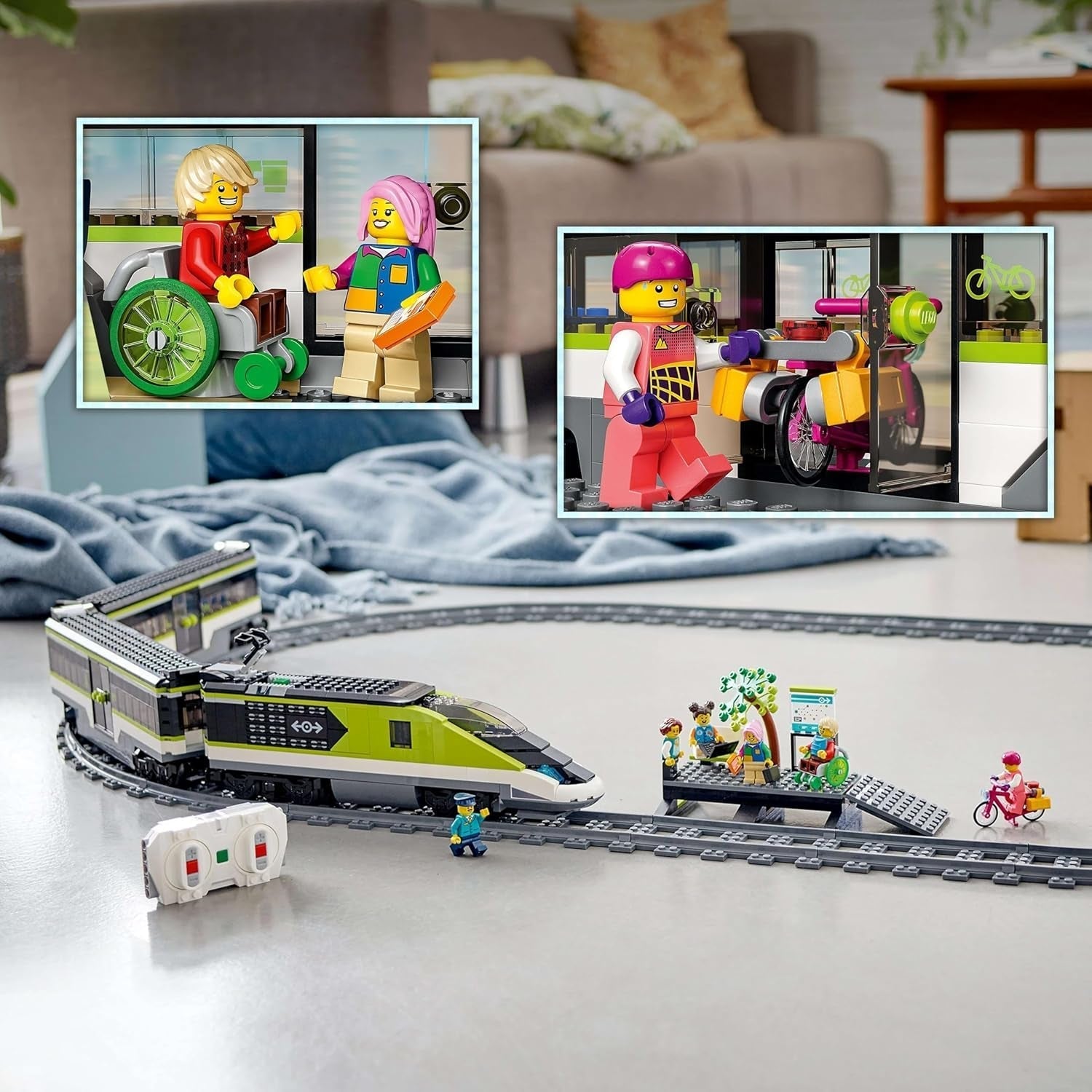 LEGO City passagerekspresstog, fjernbetjeningstogsæt, jernbanelegetøj med forlygter, 2 vogne og 24 sporelementer, gave til børn, drenge og piger 60337 byggesæt Besuche den LEGO-Store