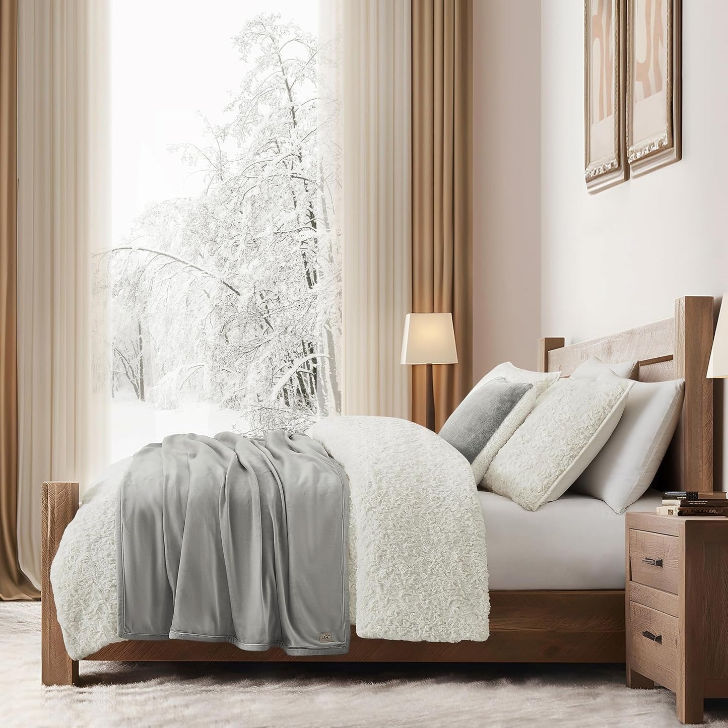 UGG 01465 Bliss Sherpa-tæppe Fuldt vendbart til sofa eller seng Kan maskinvaskes Nem pleje Blødt plys overdimensionerede luksustæpper 178 X 127 cm Seal Naty Shop Dyner og dyner