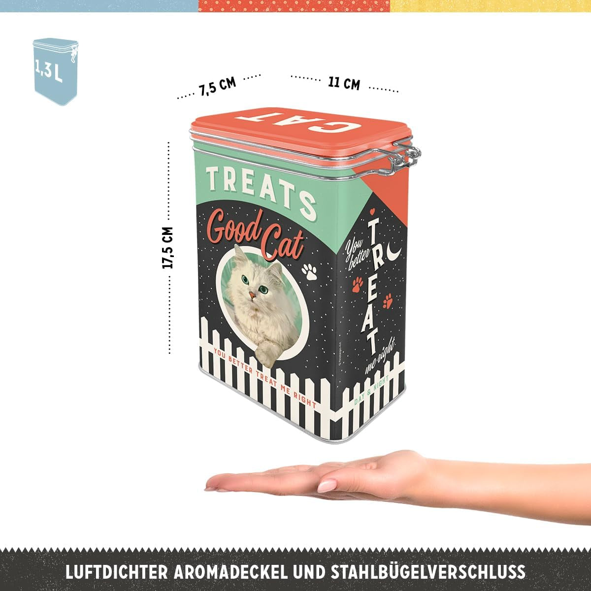 Nostalgic-Art Box med retro smag, 1,3 l, Good Cat Treats - gaveidé til katteejere, i vintage design, i vintage design Mad opbevaringsæsker Naty Shop