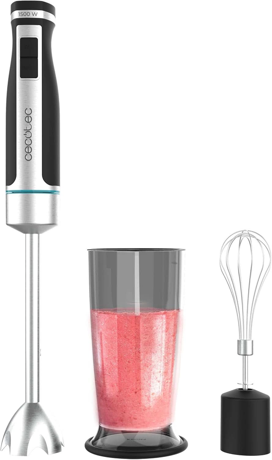 Cecotec Hand-Mixer Powergear 1500 - Klingen Aus Titanium Beschichtung, 21 Geschwindigkeitsstufen, 1500 W, Inklusiv Glas Mit Deckel. (Schwarz Und Edelstahl, XL) Køkken Naty Shop 2 Zubehörteile