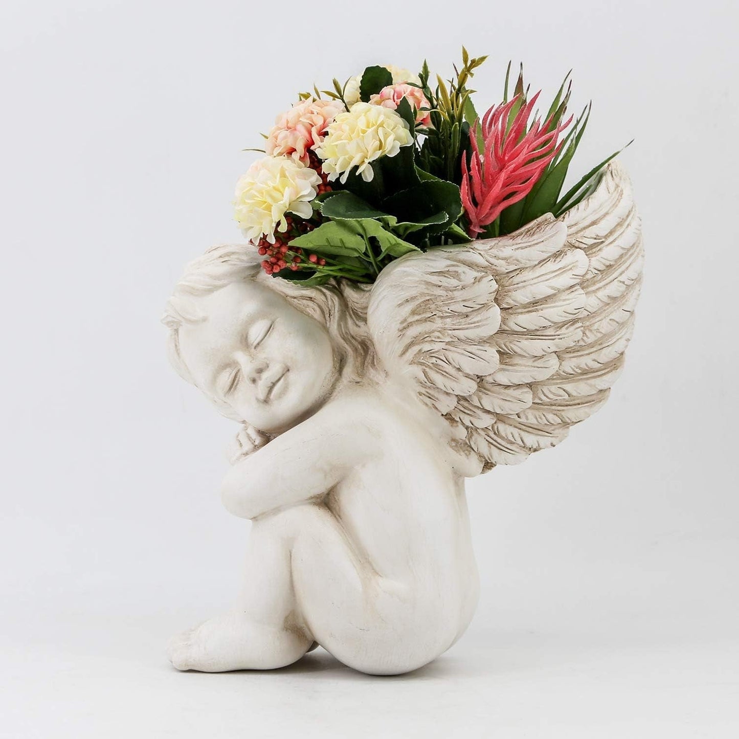 Væg og flad overflademonteret plantepotte 20 cm Højde Engelhoved Vægmontering Blomsterstand Vase Dukke Ansigt Harpiks Pottebord Plantebeholder potter
