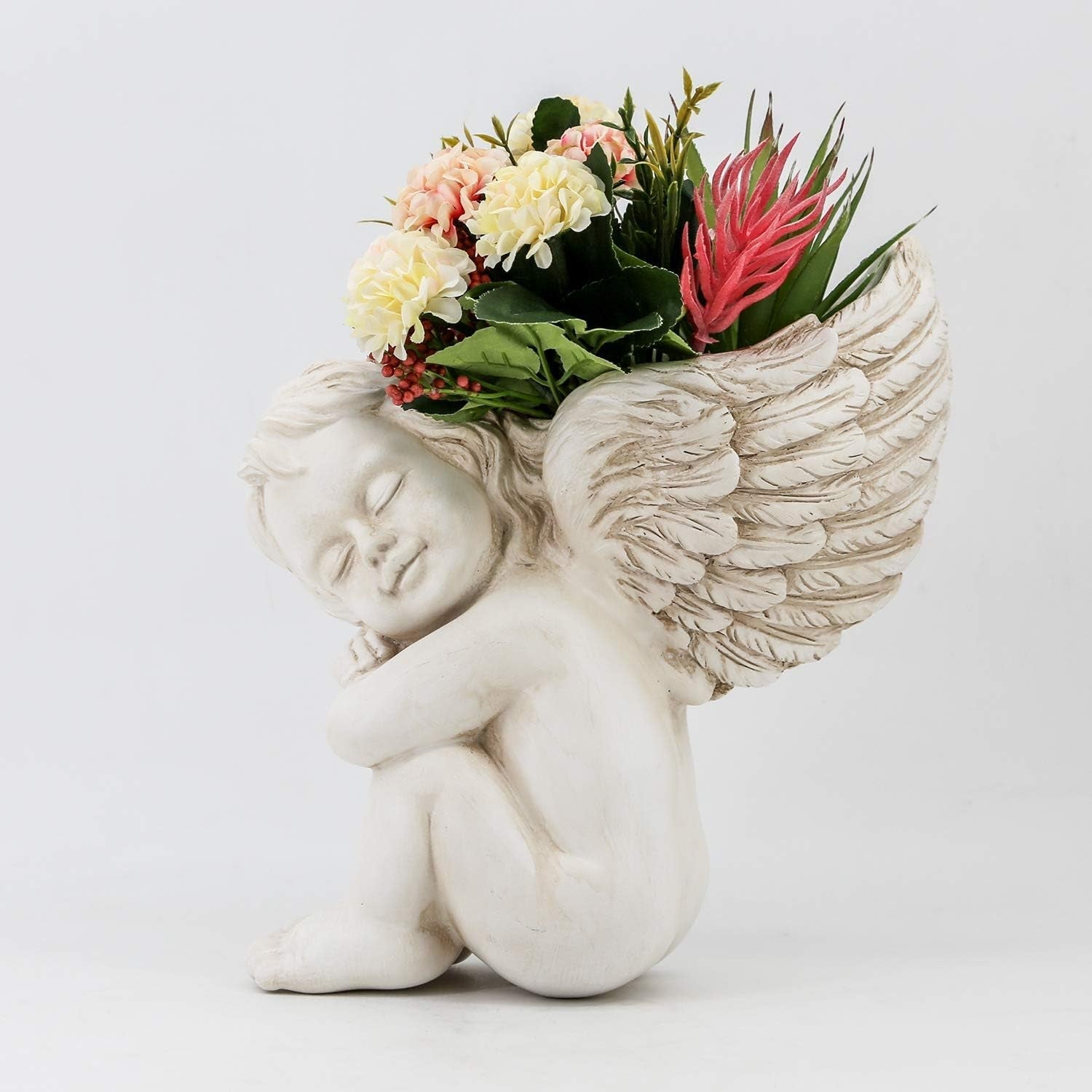 Væg og flad overflademonteret plantepotte 20 cm Højde Engelhoved Vægmontering Blomsterstand Vase Dukke Ansigt Harpiks Pottebord Plantebeholder potter