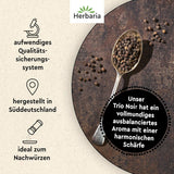 Herbaria Trio Noir bio 75g M-Dose – Bio Pfeffer schwarz ganz – ganze Pfefferbeeren – schwarze Pfeffermischung aus biologiske Anbau af drei forskellige regionale regioner - i nachhaltiger Aromaschutz-Dose