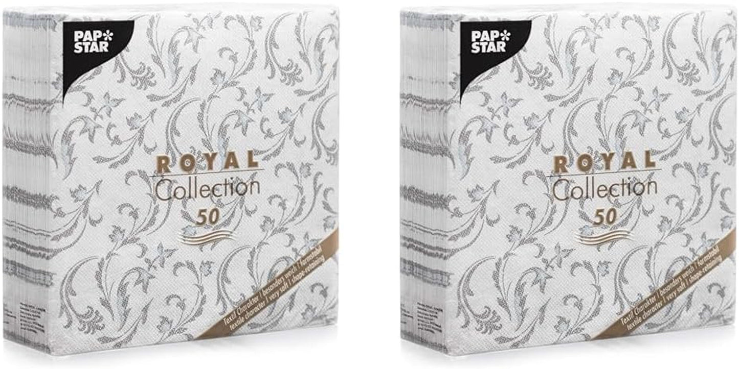 Papstar, 50 servietter "ROYAL Collection" 1/4-fold 40 Cm X 40 Cm grå "Damascato", #85005