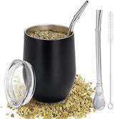 Moderne Mate-krus 340 ml, isoleret Yerba Mate-krussæt med dobbeltvæg i rustfrit stål, Mate-tekrus med BPA-frit låg, Bombillas og en rensebørste (sølv)