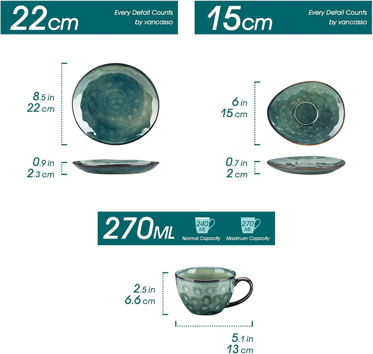 Vancasso stentøj kaffeservice STARRY 12 dele kaffesæt til 4 Indeholder kaffekopper og underkopper Vintage look