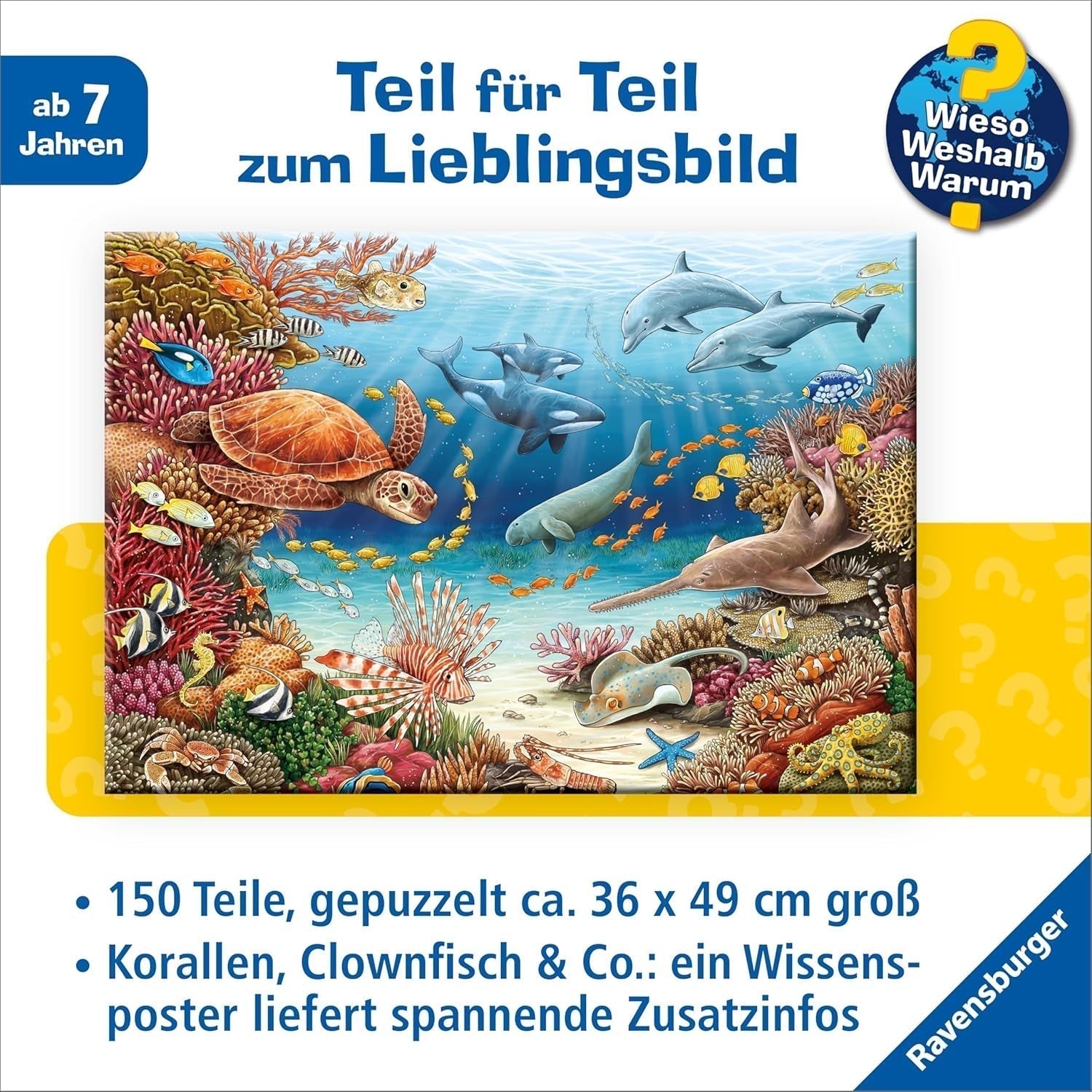 Ravensburger børnepuslespil 13411 - Havdyr på koralrevet - Hvorfor? Hvorfor? Hvorfor? Puslespil 150 brikker XXL + vidensplakat, til børn fra 7 år Puslespil Naty Shop