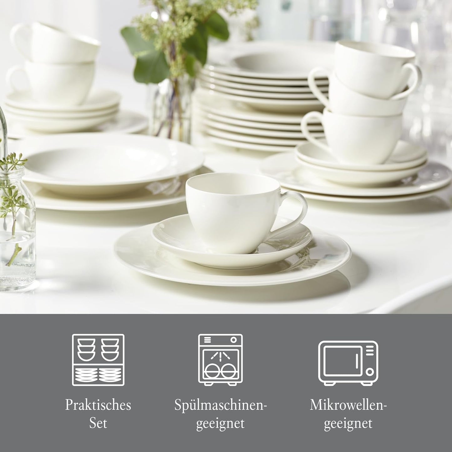 vivo - Villeroy & Boch Group - Basic hvidt 30 dele servicesæt, tåler opvaskemaskine og mikroovn, hvidt servicesæt, kaffestel, keramik, tallerkener, kopper, premium porcelæn
