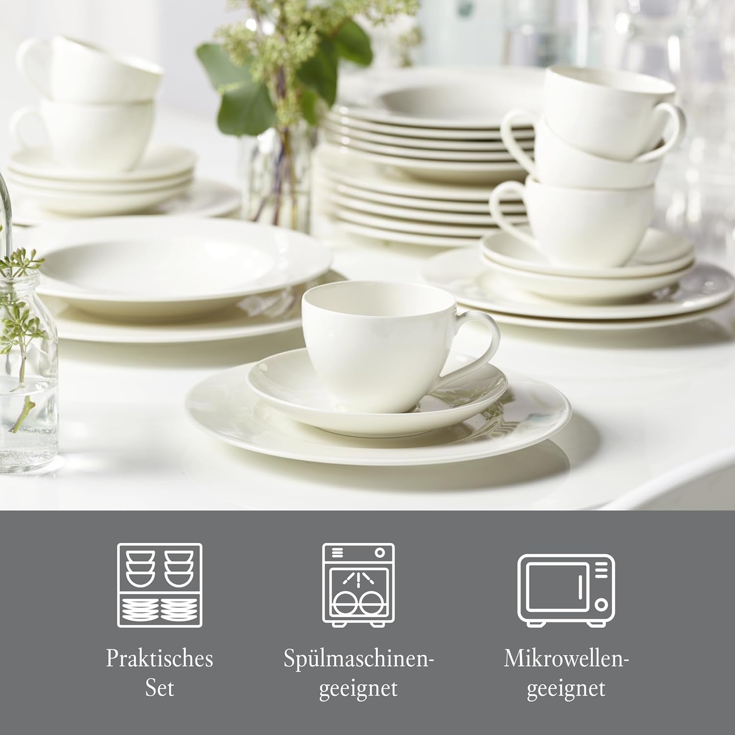vivo - Villeroy & Boch Group - Basic hvidt 30 dele servicesæt, tåler opvaskemaskine og mikroovn, hvidt servicesæt, kaffestel, keramik, tallerkener, kopper, premium porcelæn