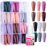 FANDAMEI 12 farver 288 stk Glatte falske negle lange ballerina kiste kunstige negle Akryl neglespidser lange ballerina falske negle