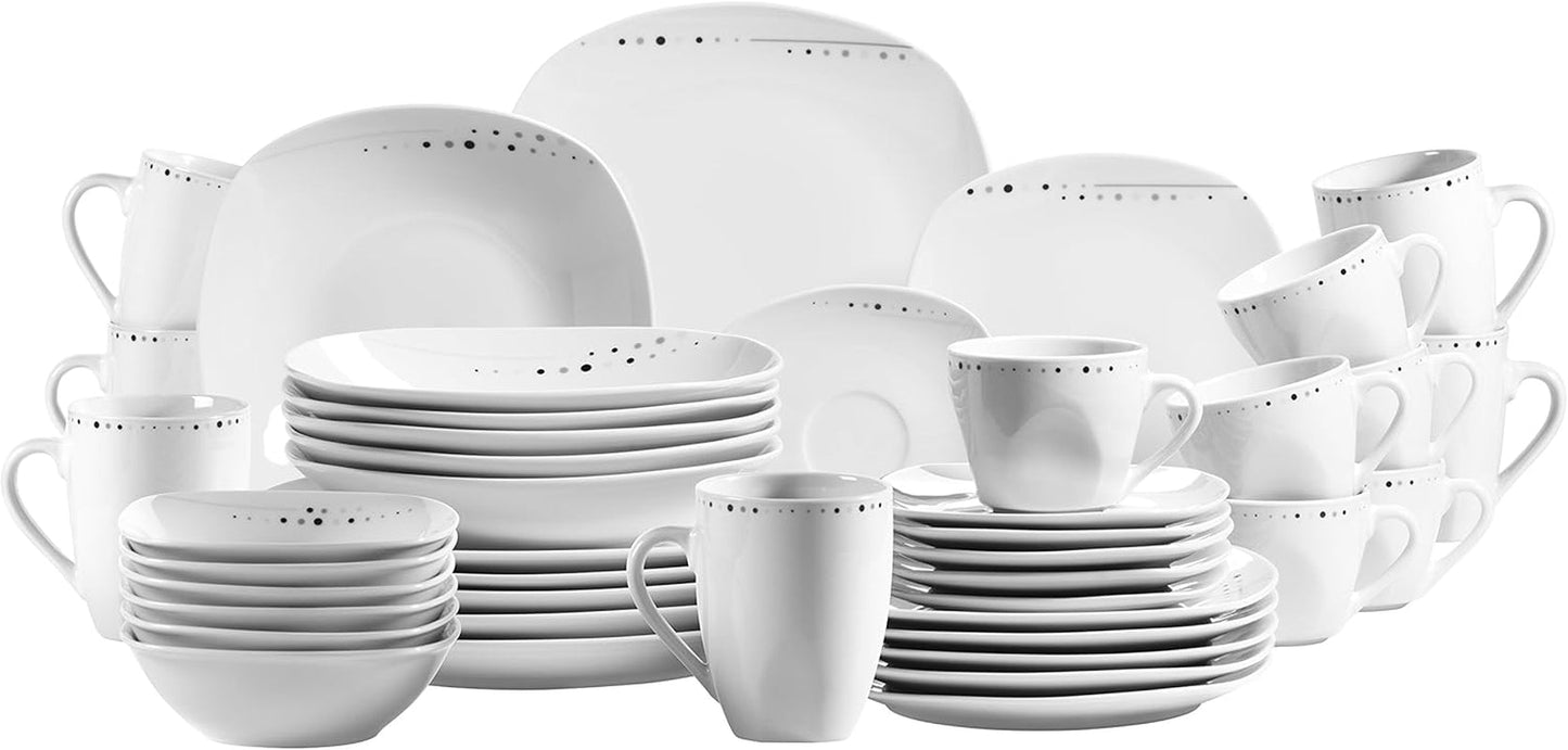 Mäser Fadilla Series 42-dele kombineret porcelænssæt 6-personers porcelænsstel Hvid Sort Grå
