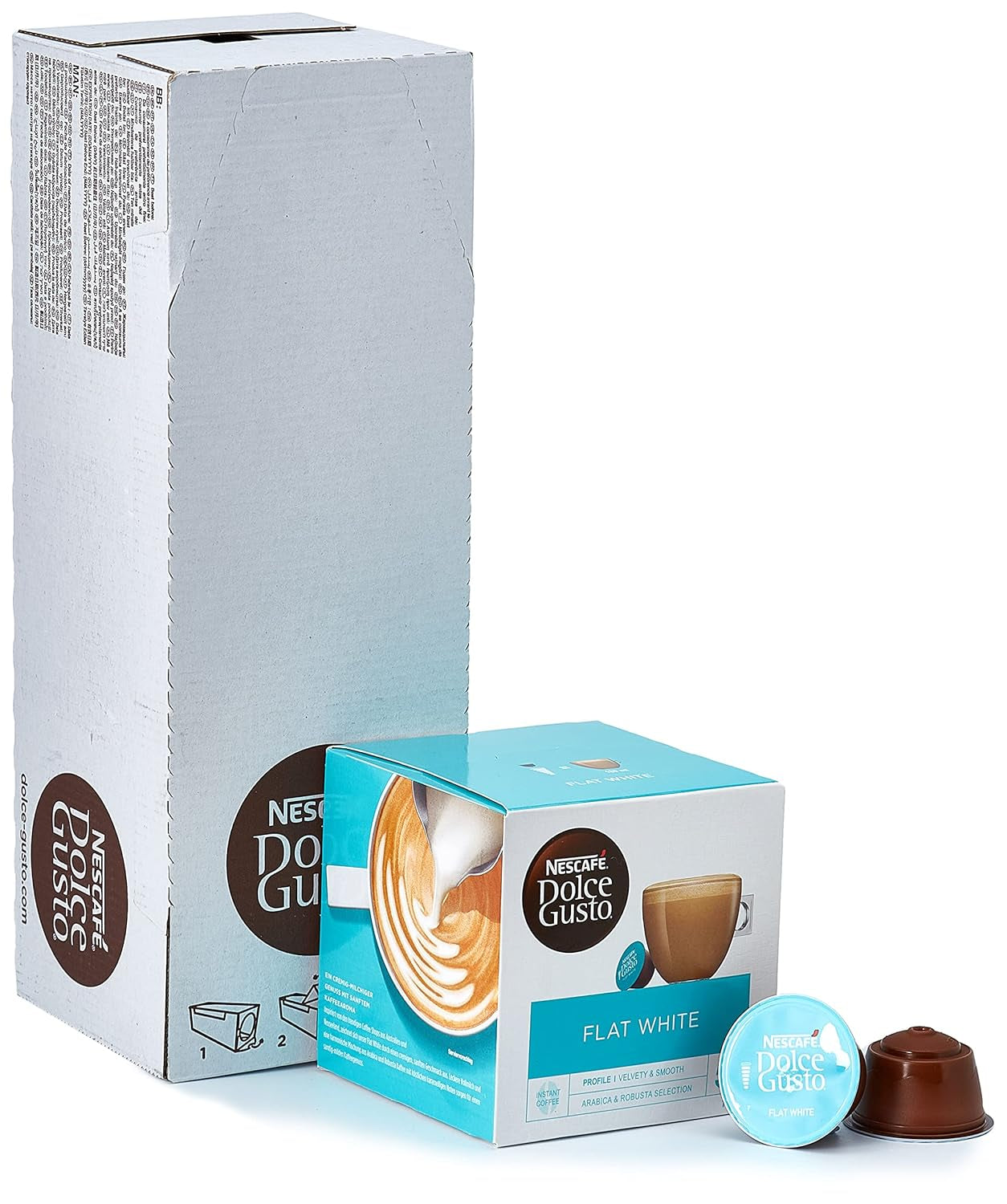 NESCAFÉ Dolce Gusto Latte Macchiato Vorratsbox 90 Kaffeekapseln & Flat White, 48 Kaffeekapseln, Arabica og Robusta Bohnen