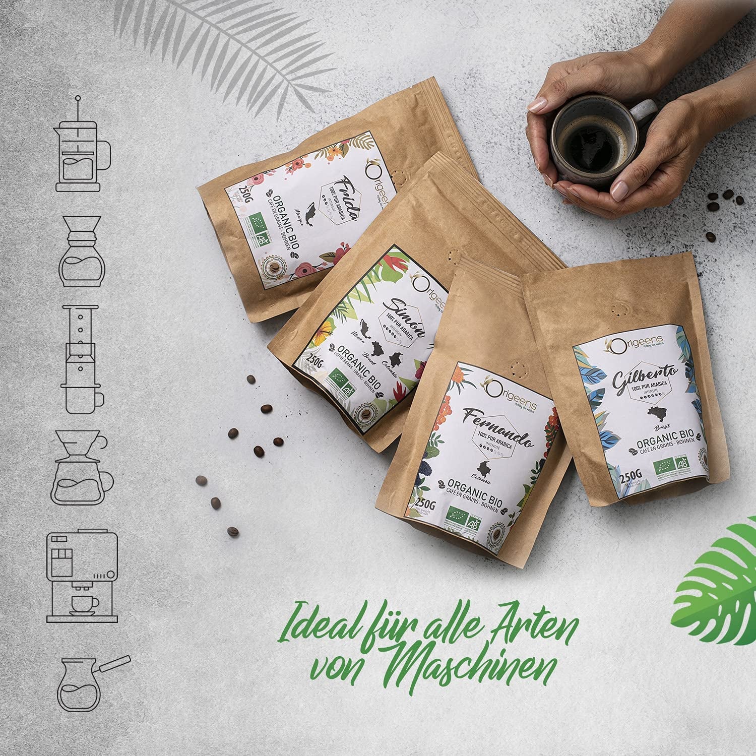 ORIGEENS Bio Kaffeebohnen Probierset 1kg | Premium Bio Arabica Kaffee Ganze Bohnen Sæt 4x250g | Traditionel Röstung | Kaffe Geschenkset