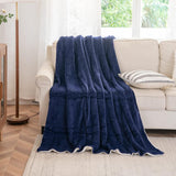 Kono Sherpa fleece tæppe, 150 X 200 Cm, Blød, Hyggelig, Fluffy, Vendbar, Mikrofiber, faste tæpper til seng, sofa, sofa (marineblå, dobbelt/dobbelt) Senge og tæpper Besuche den KONO-Store