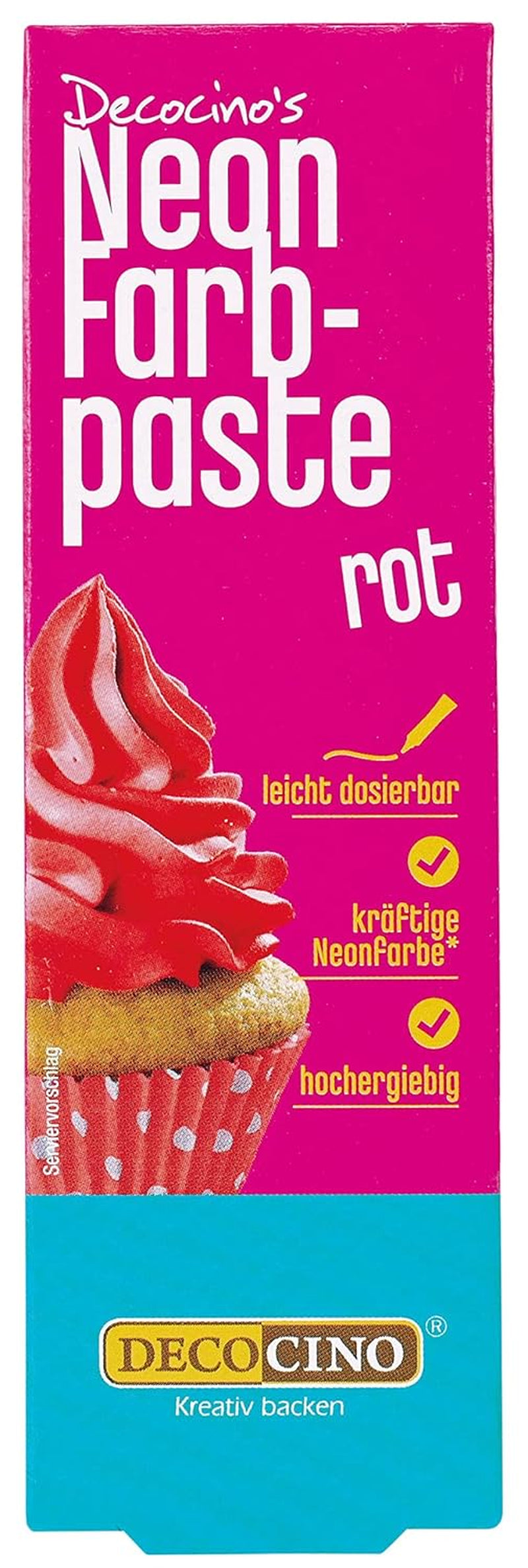 Decocino Neon Food Paste Red – Høj dosis madfarve – Til farvening af kager, muffins, cupcakes – Smagløs