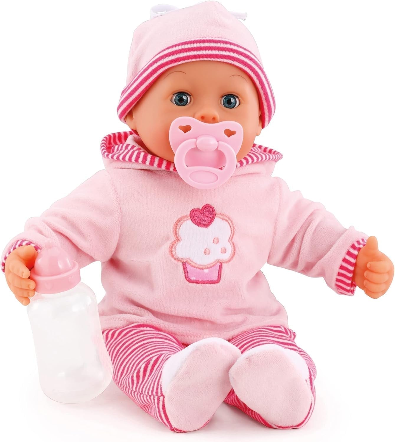 First Words Doll with Sleepy Eyes Speaks 24 babylyde med dukke og flaske 38 cm Pink/Striber Naty Shop Single Dolls