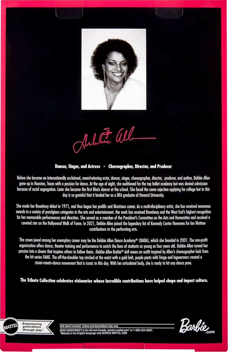 Barbie Signature Debbie Allen Tribute Collection dukke i off Shoulder-top, guldbælte og lilla frynsebukser og leggings, JBJ24