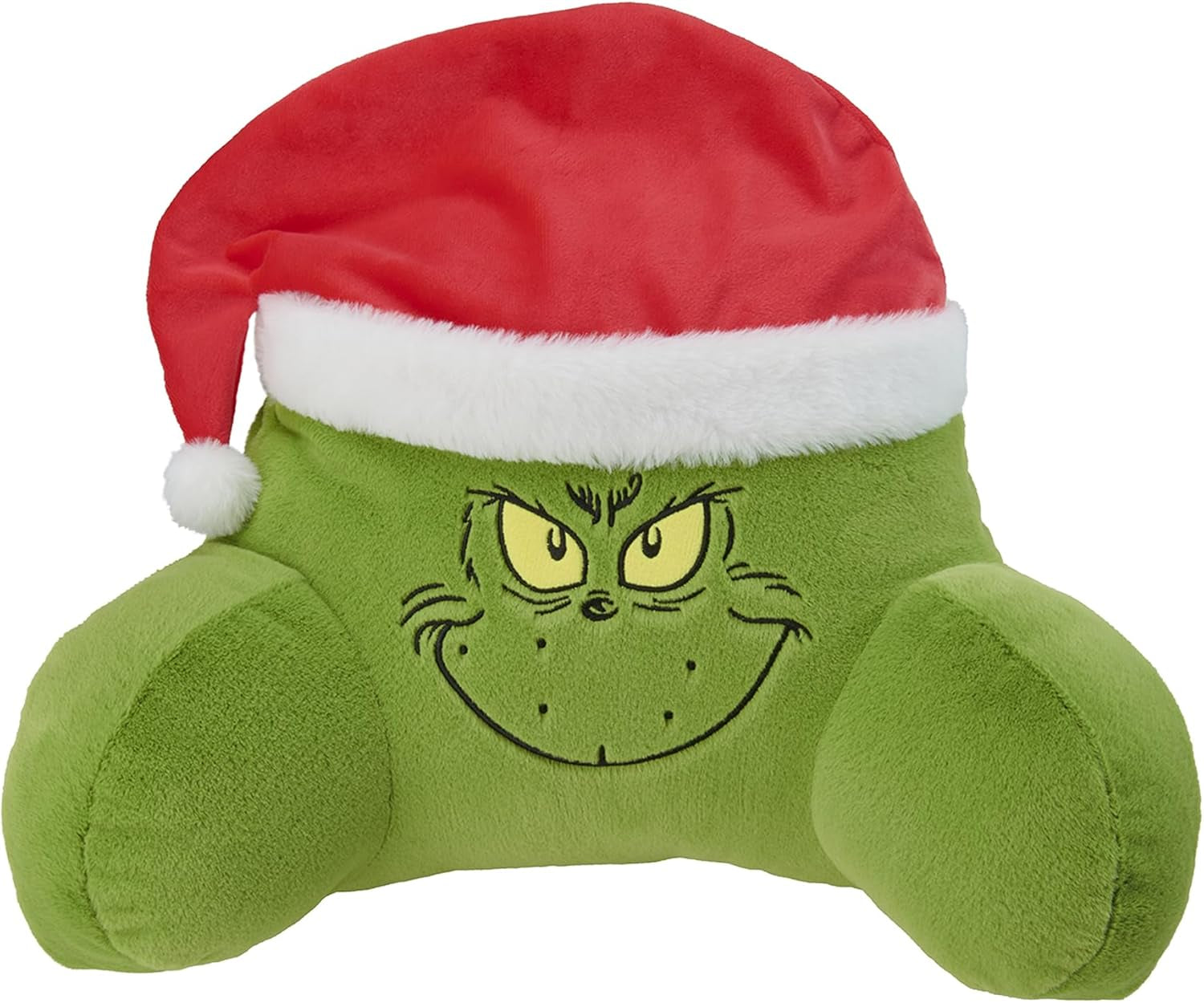 Grinchpude - Rygpude til seng og sofa, rygstøtte med armlæn, læsepude til ryg, nakke og hoved, grøn, 40 x 38 cm