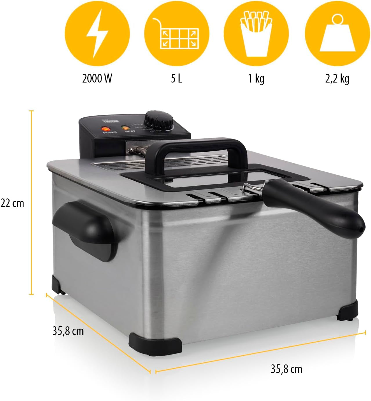 Tristar Frituregryde, 1 stor kurv og 2 små kurve, justerbar termostat, kølezone, 5 liter, 2000 W, FR-6949 Hvidevarer Naty Shop