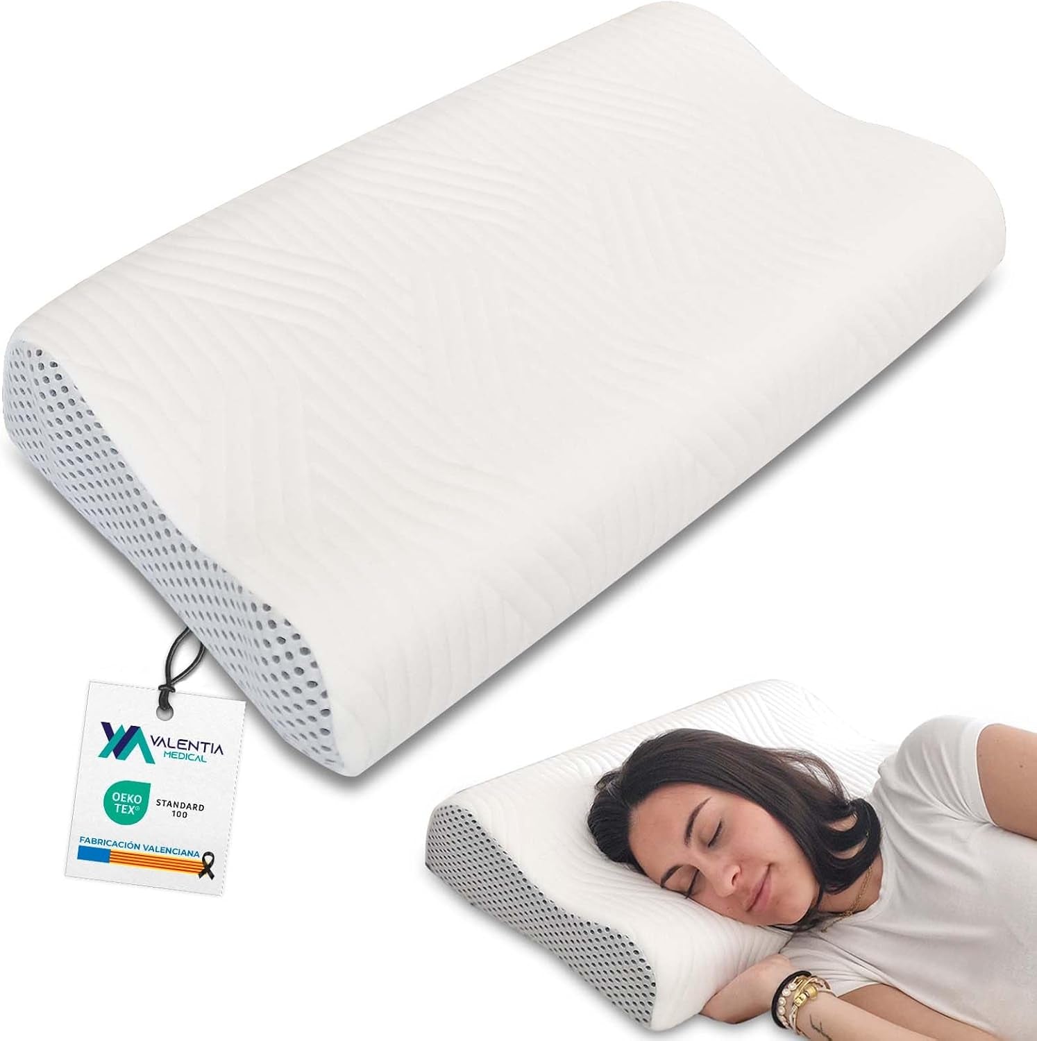 Valentia Medical - Memory Foam Nakkestøttepude Ortopædisk pude Nakkesmertepude Memory Foam Nakkepude Ultrablødt vaskbart betræk Cervikal ortopædiske puder Naty Shop Standardtitel