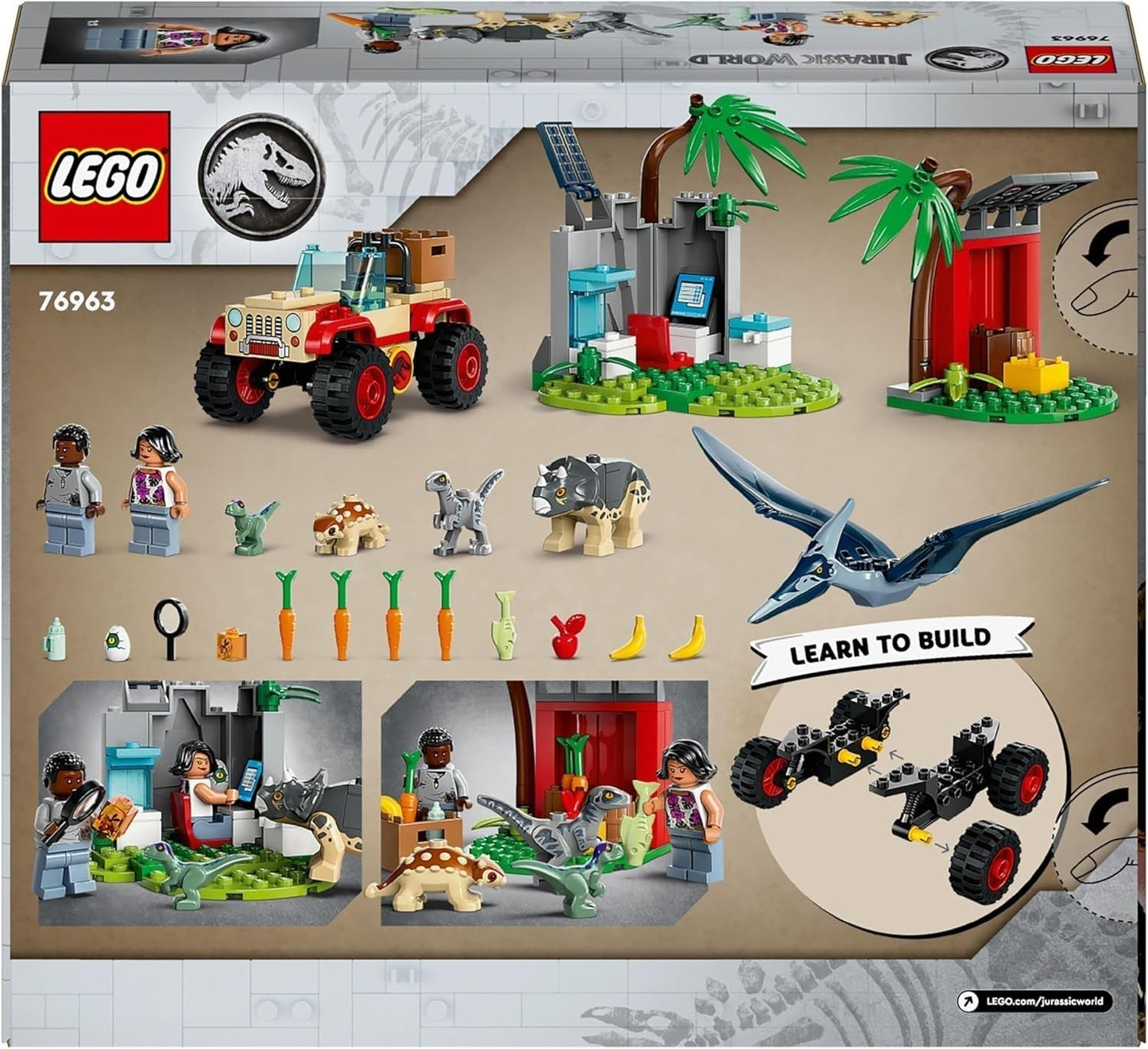 LEGO Jurassic World Rescue Center for Baby Dinosaurer, sæt med små dinosaurfigurer inklusive Triceratops, Ankylosaurus og Velociraptor, byggegave til drenge og piger fra 4 år 76963 Byggesæt Besuche den LEGO-Store