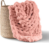 Chunky strikket tæppe, plaid, 100% håndstrikket med jumbo chenille garn (127 X 152,4 Cm, lilla grå) Senge og tæpper Adyrescia Shell pink 50 "X60"
