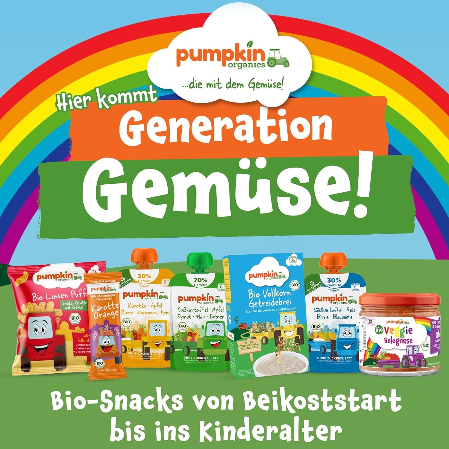 Pumpkin Organics Baby flerkornede gulerods- og mangoringe (pakke med 8) Additivfri babysnacks fra 12 måneder - Allergenfri² og glutenfri³ sprøde babysnacks (8 x 20 g)