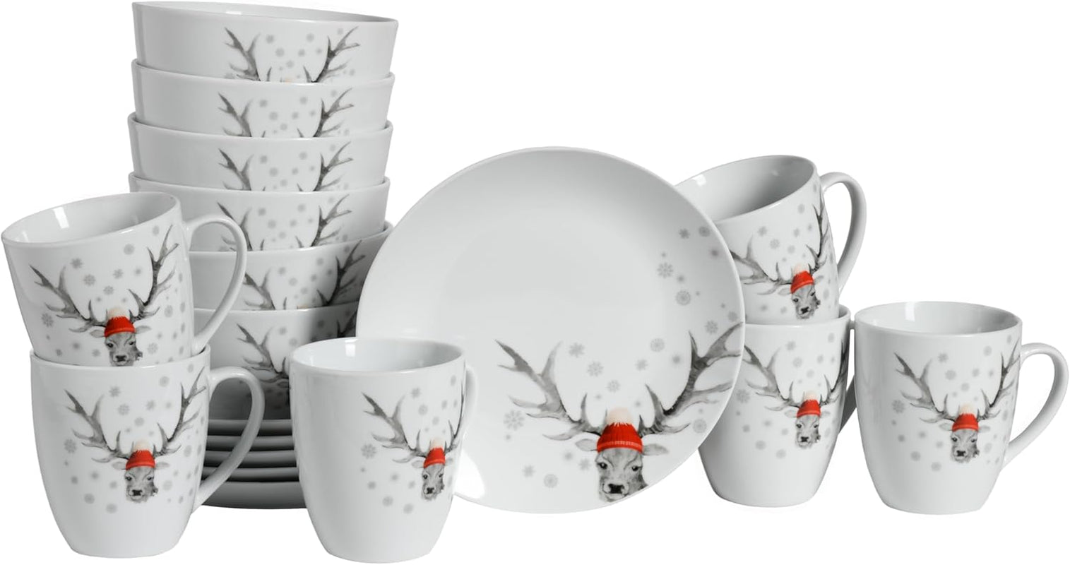 CreaTable, 21498, Luna Hirsch-serien, 18-dele stel til 6, morgenmadssæt i porcelæn, tåler opvaskemaskine og mikroovn, kvalitetsfremstilling