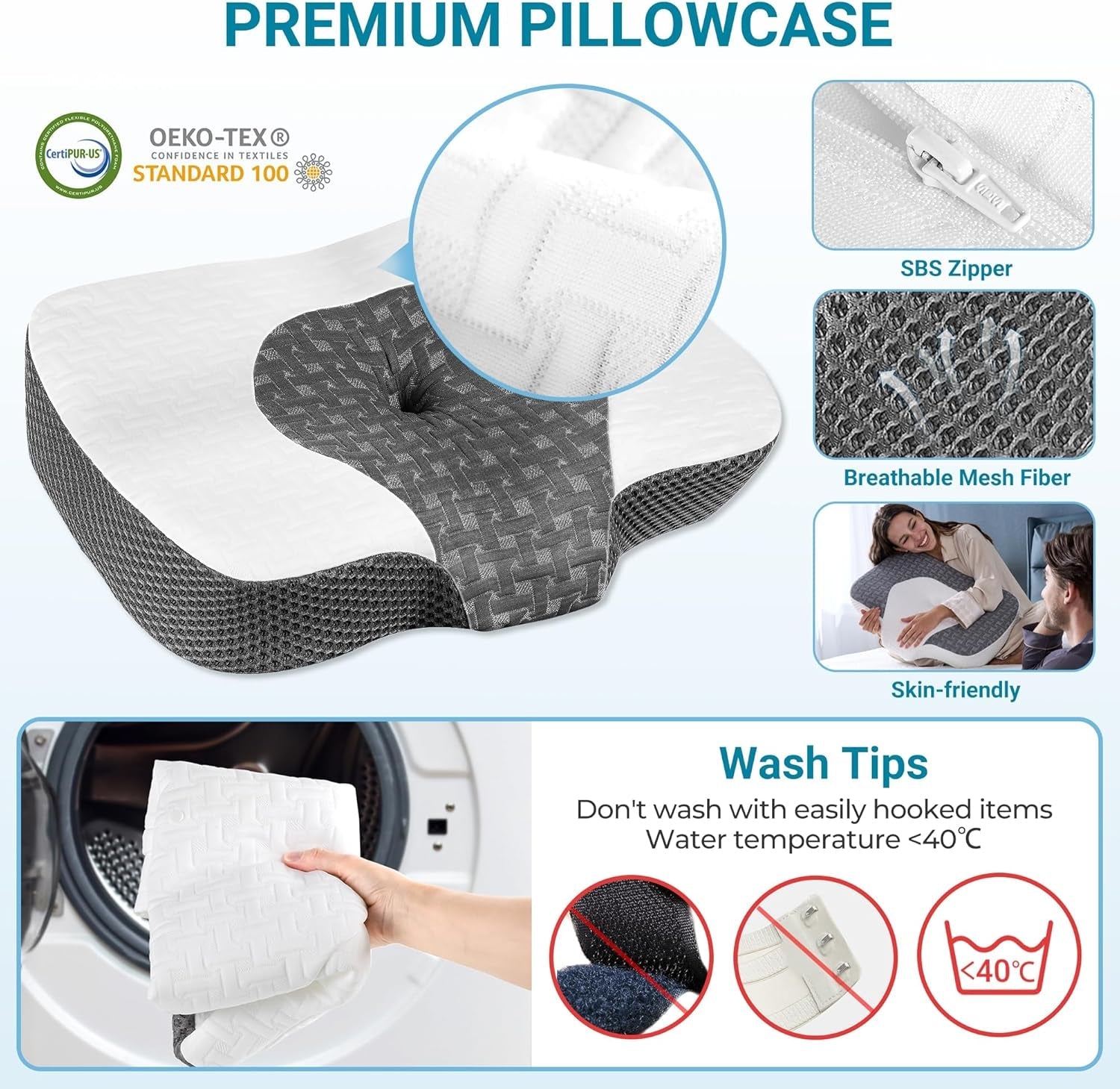 Elviros Memory Foam Ortopædisk pude Nakkesmertepude Sovepude Ergonomisk nakkepude Nakkestøttepude Anti-snorkepude til sidesover Mavesover Hvide cervikale ortopædiske puder Naty Shop