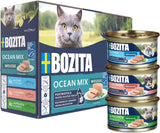 Bozita Mousse Ocean Mix - 12 x 85 g våd kattefoder med tun, laks eller gul torsk - kornfri, sukkerfri og kunstige farver - med postbiotika for en sund tarmflora