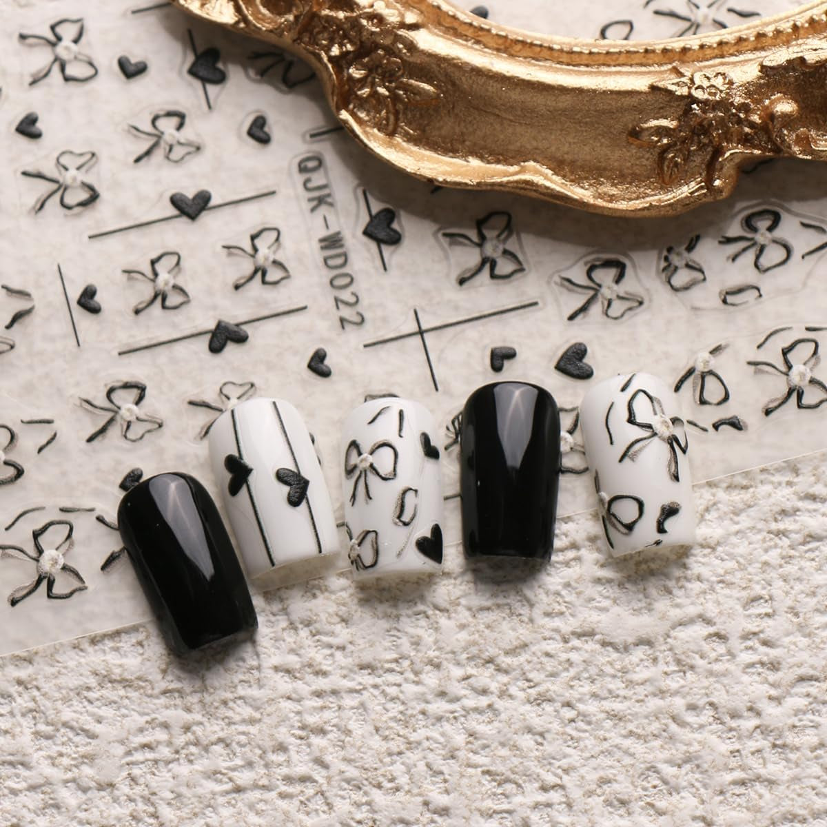 JMEOWIO Nagelsticker Bunte Herz Schleife 6 Blad Neglekunstklistermærke Selbstklebend Nagelaufkleber Dekoration Nageldesign Zubehör