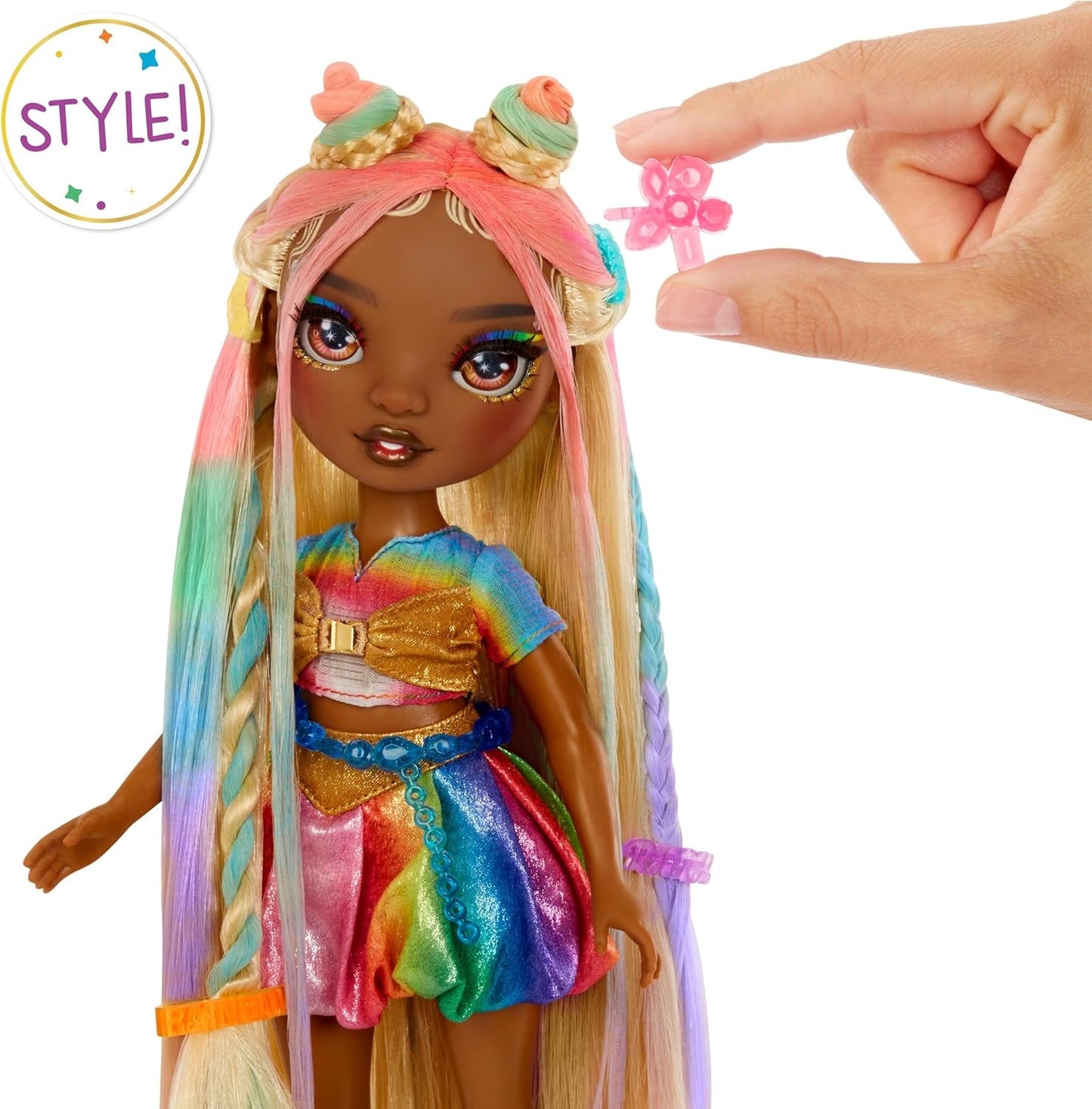 Rainbow High Hair Chalk & Styling Doll - Meline - 28 cm regnbue- og guldvaskbar hårkridtdukke, farvning, styling, leg, skyl og gentag, til børn i alderen 4-12 år