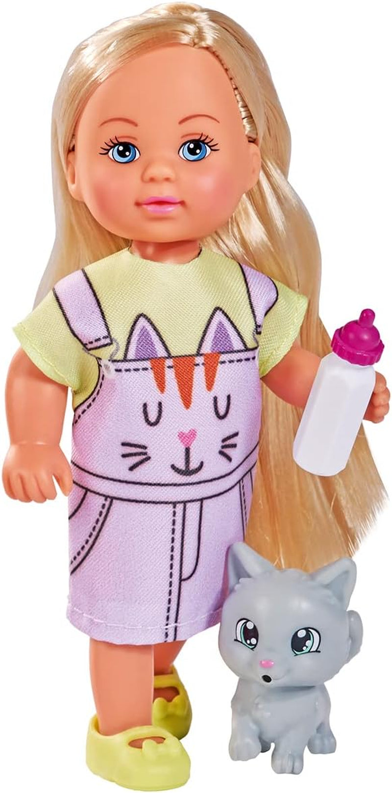 Simba 105733591 - Evi Love Kitty 2 Ways Matcher kun ÉN genstand sender dukke i sød kattekjole med killinger og drikkeflaske 12 cm Legedukke 3+