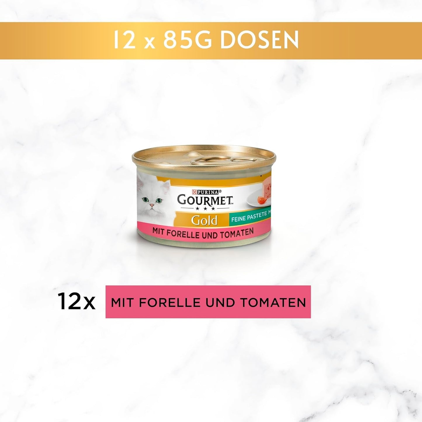 Fin Pate Gourmet Gold med grøntsager, våd kattefoder med ørred og tomat, pakke med 12 (12 x 85 g)
