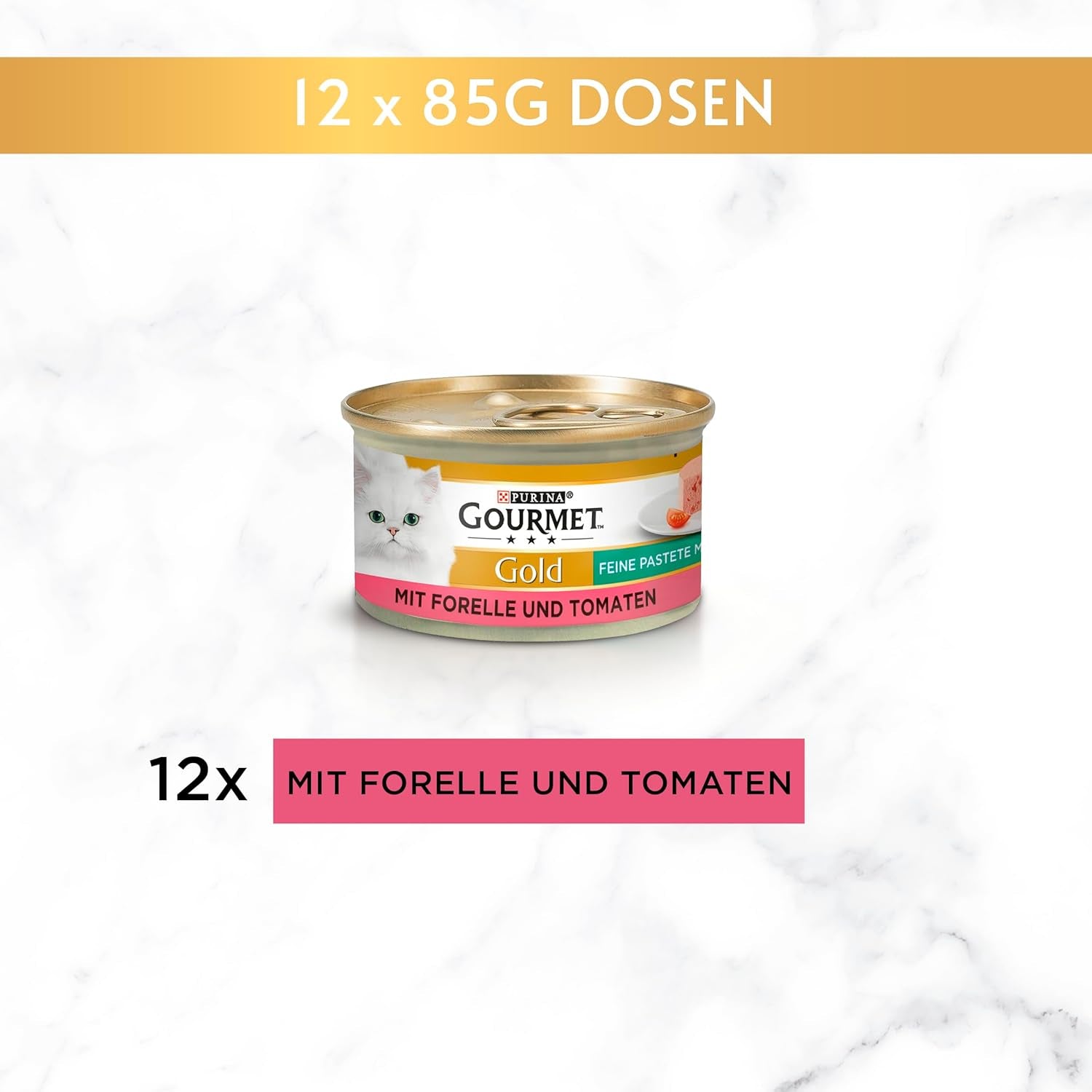 Fin Pate Gourmet Gold med grøntsager, våd kattefoder med ørred og tomat, pakke med 12 (12 x 85 g)