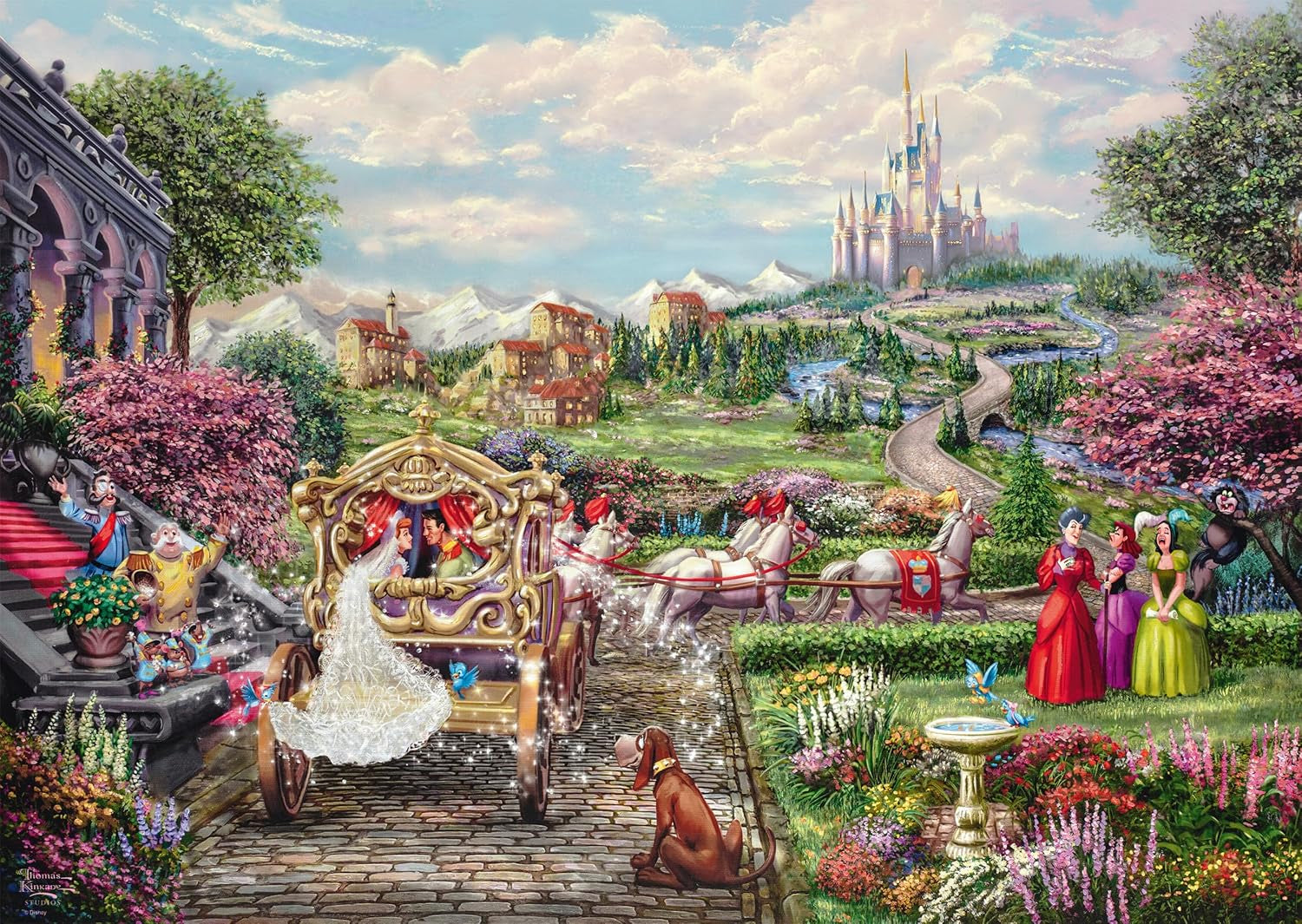 Schmidt Spiele 58038 Disney, Askepot lykkeligt til deres dages ende, Thomas Kinkade, puslespil 1000 brikker, flerfarvet puslespil Naty Shop