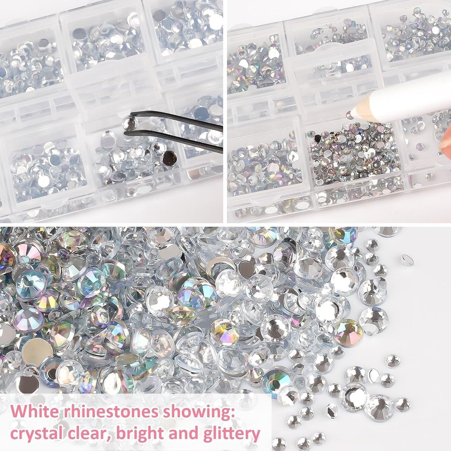 5820 Stück Strasssteine Nägel, Glitzersteine Nägel Und Halbrunde Perlen, AB Kristall Rhinestones, Flatback Nagel Steine Mit Pinzette Und Stift Für Nagel/Diy (Mehrere Größen Und Farben)