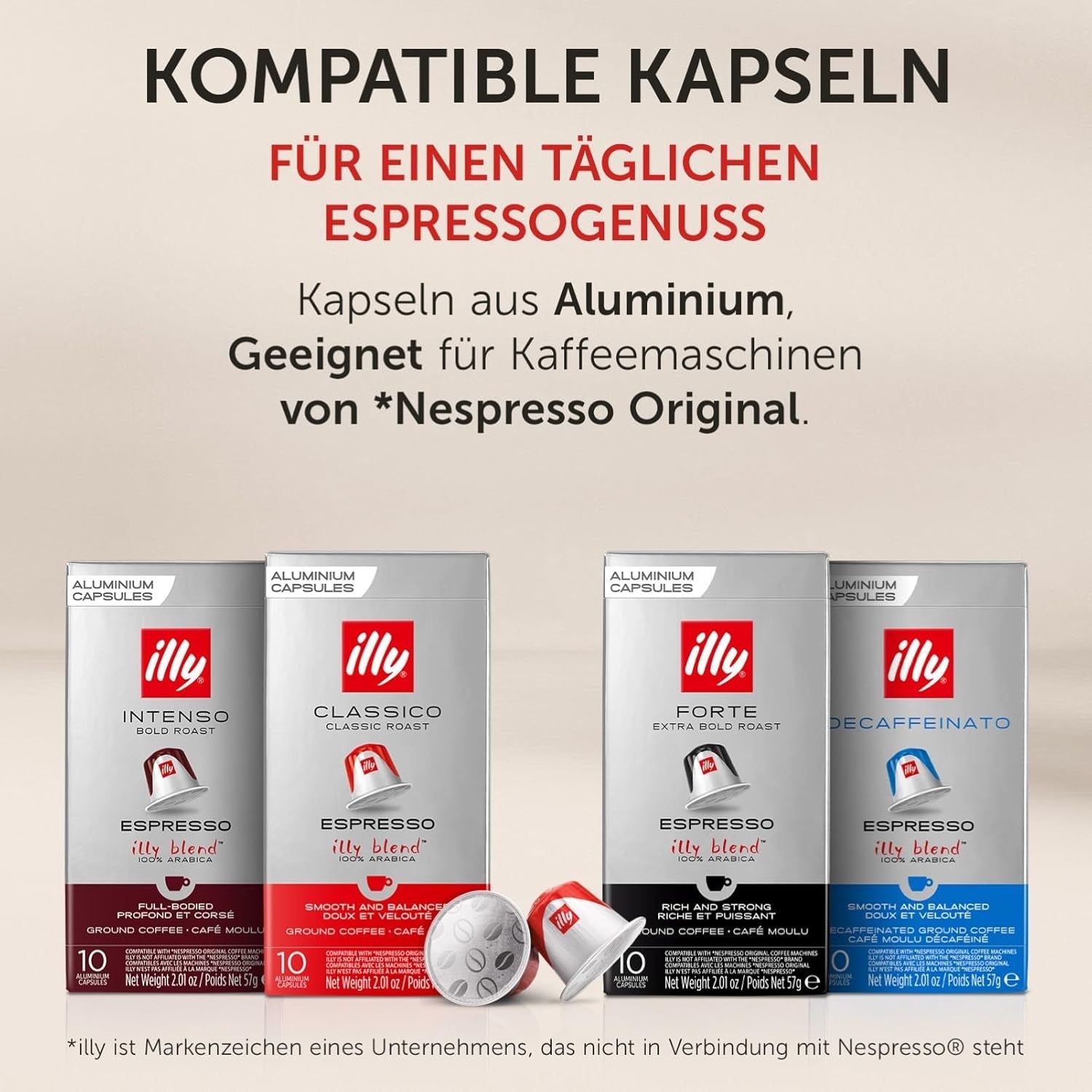 illy, Kompatibel Aluminium-Kaffeekapseln CLASSICO, 100 % Arabica med noter af orange blomster og jasmin, sød smag og sød eftersmag, 10 pakker med 10 kapsler (100 i alt)