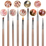 10 Stück Nailart Pinsel Set, Braun Nail Art Børster Nailart Design Pinsel Nageldesign Pinselfür Gelnägelfür Heimwerker Maniküre Salon Zuhause Nailpinsel Sæt