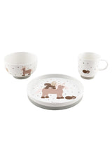 Sterntaler porcelænsstel rustikt design - skridsikker og aftagelig silikonebundt porcelænsstel - Baby & børnestel med tallerken, 400 ml skål og 200 ml krus, hvid