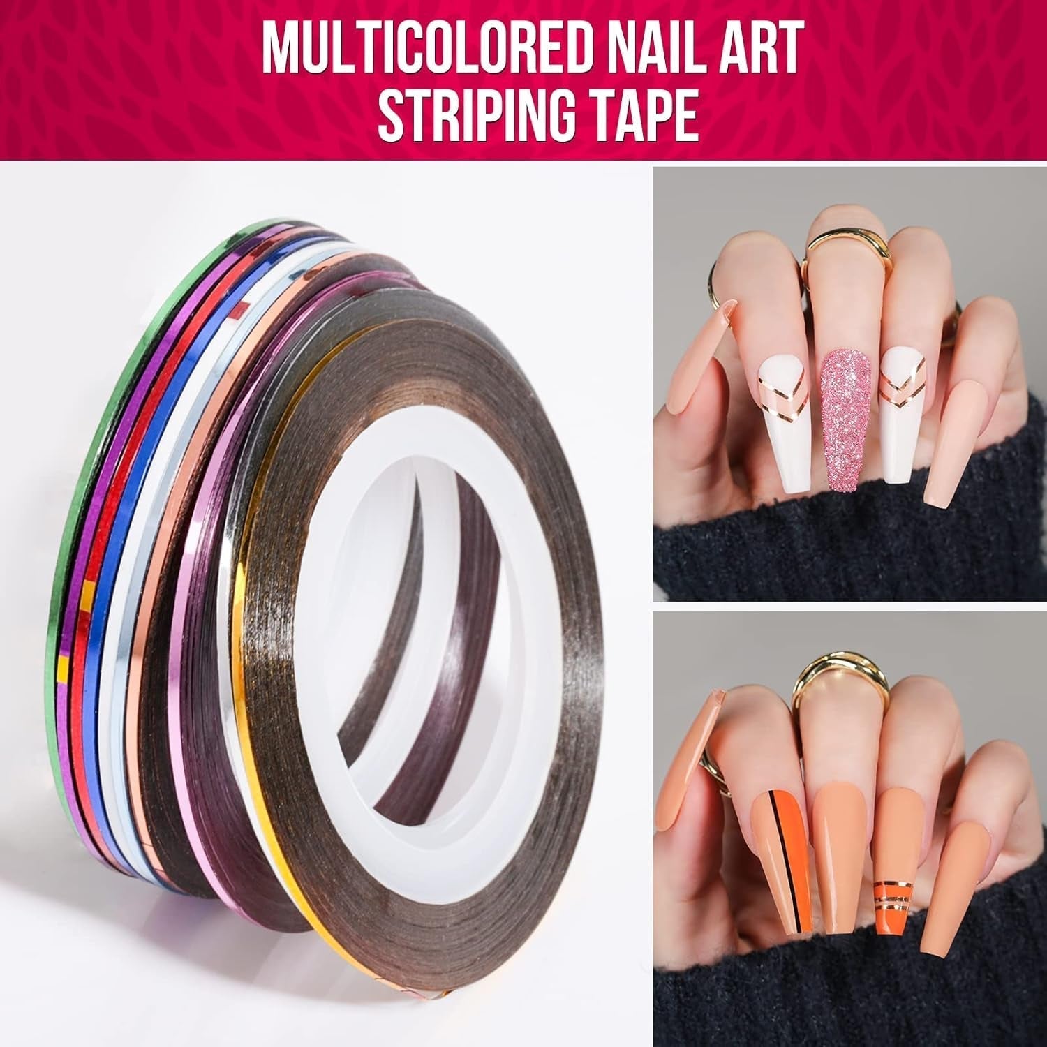 FANDAMEI Nail Art Brush Set, 15 Stücke Pinsel Für Gelnägel Nagel Pinsel, 5 Stücke Dotted Pen, 10 Rolle Streifenband Nägel, Strasssteine ​​​​Nägel, Ultra Dünn Nagel Paillettes Für Nagelkunst Maniküre Set